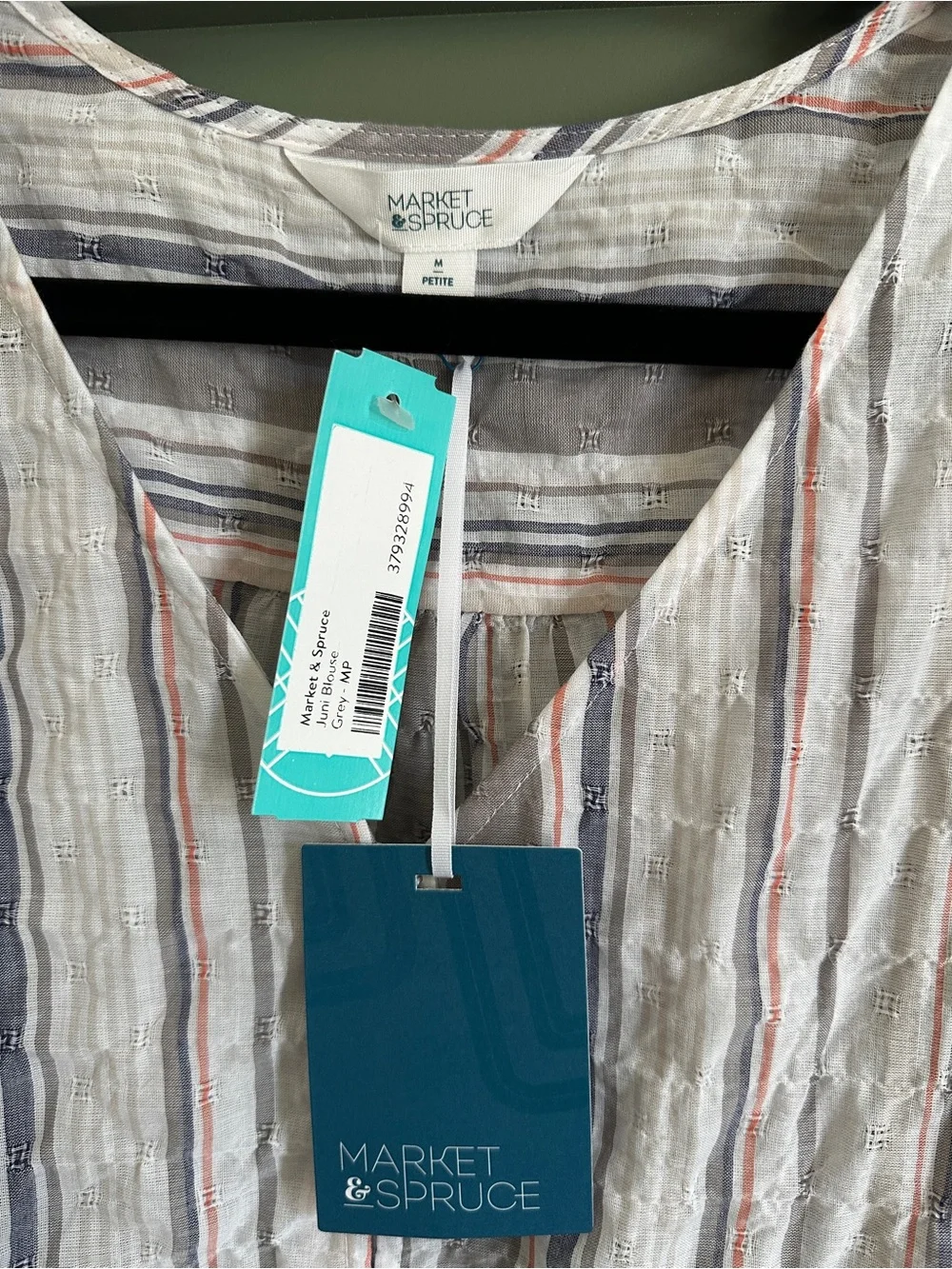 Market & Spruce Striped V-Neck Button Blouse in White, Blue & Pink